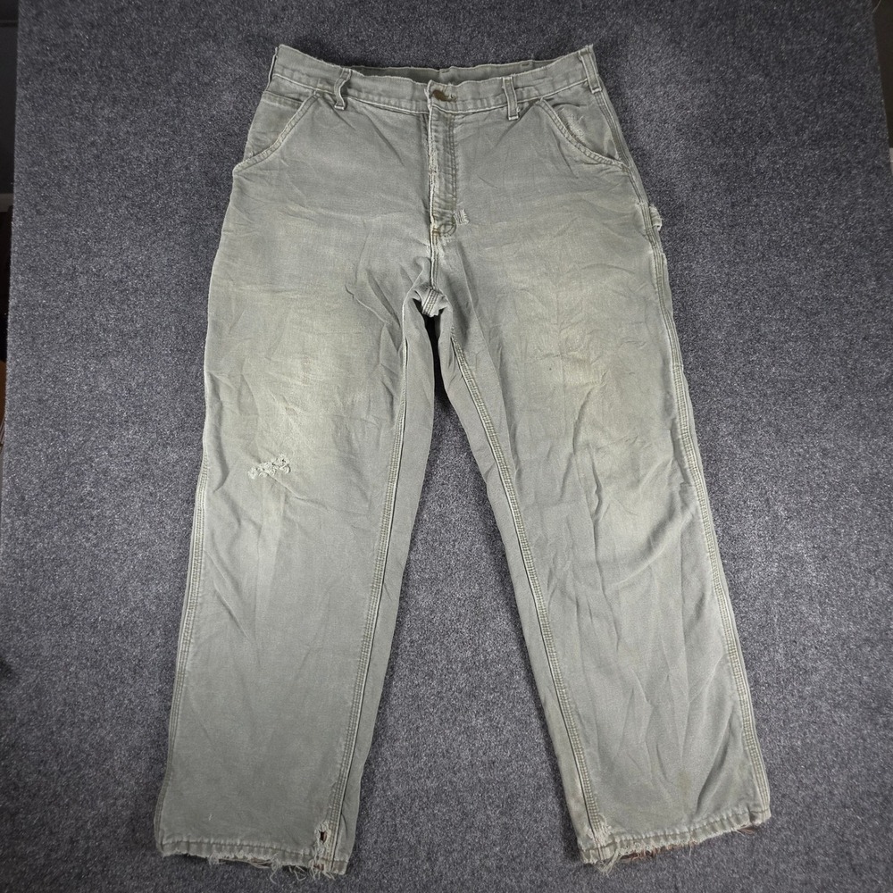 Carhartt B111 MOSS Carpenter Pants Mens 36x30 Green Distressed Grunge Thrashed